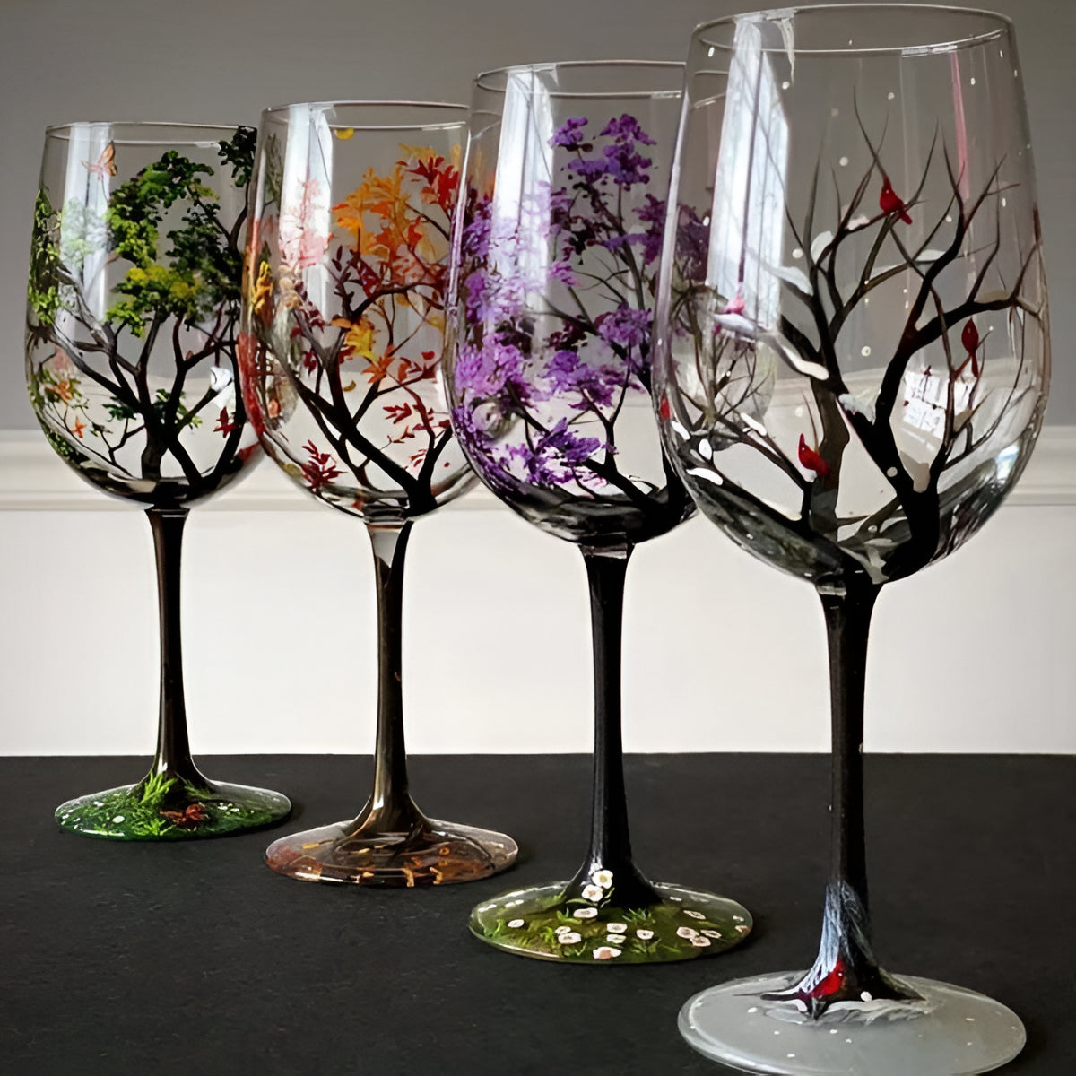 Velvaro Four Seasons Hand-Painted Wine Glasses