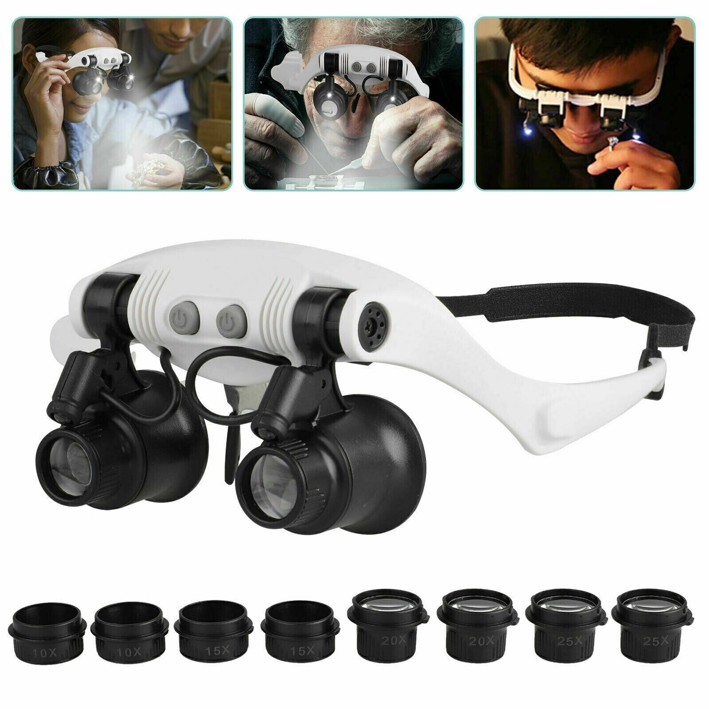 Velvaro 8-Lens LED Head Magnifier Glasses