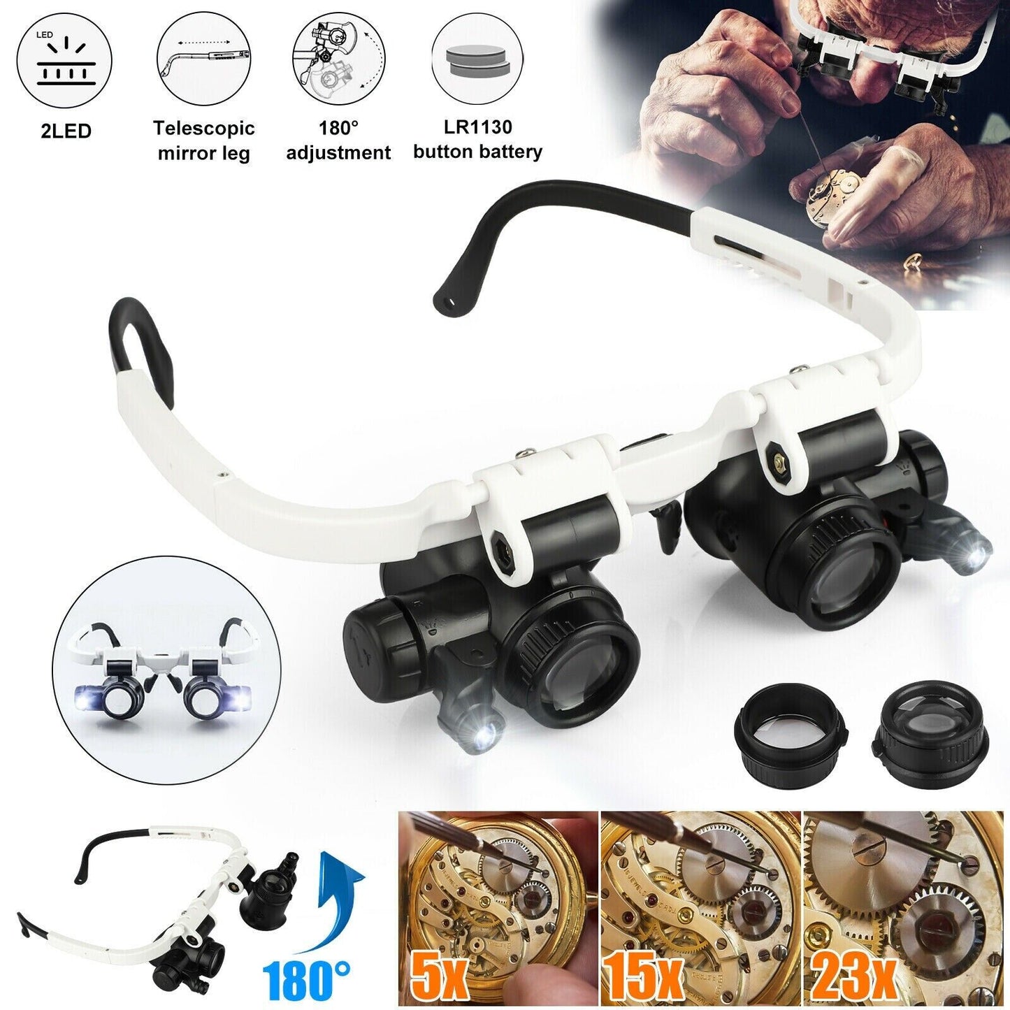 Velvaro 8-Lens LED Head Magnifier Glasses