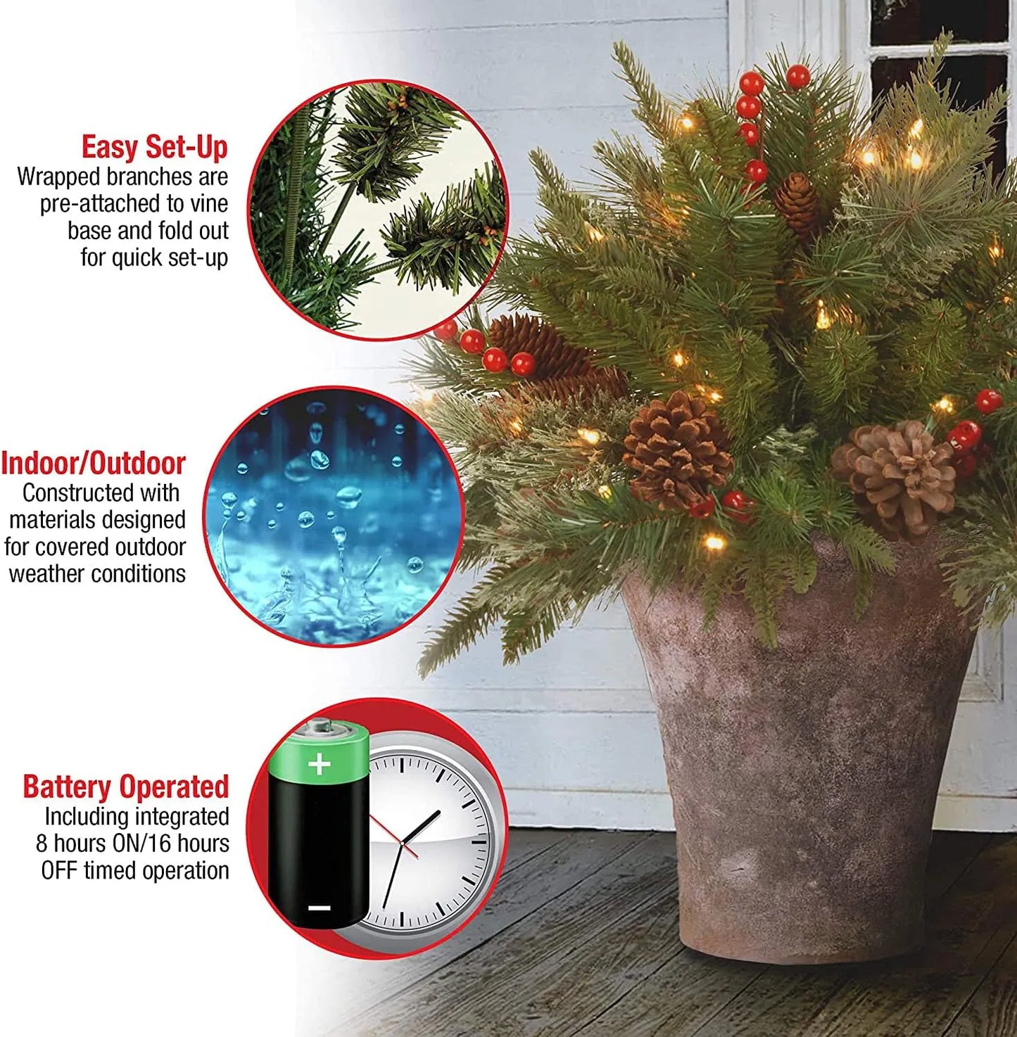 Velvaro Pre-Lit Christmas Tree Urn Filler