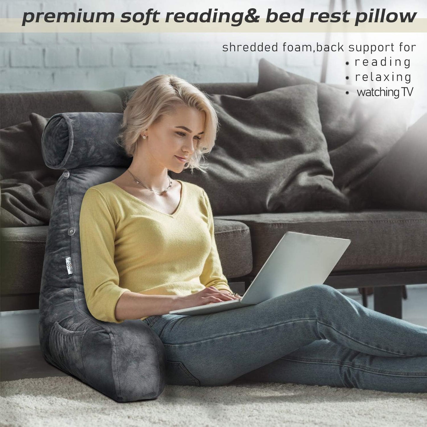 Velvaro Reading Bed Pillow with Arms