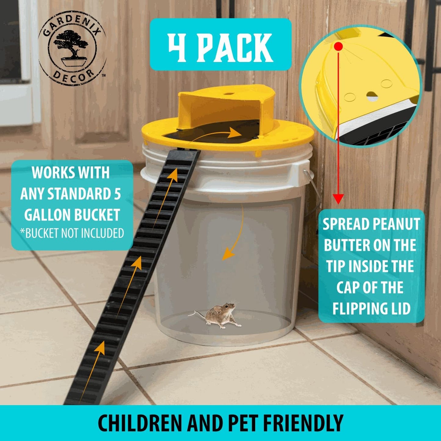 Velvaro 4-Pack Bucket Lid Mouse Trap