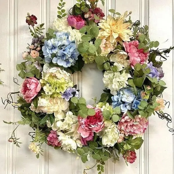 Velvaro Rainbow Hydrangea Artificial Wreath