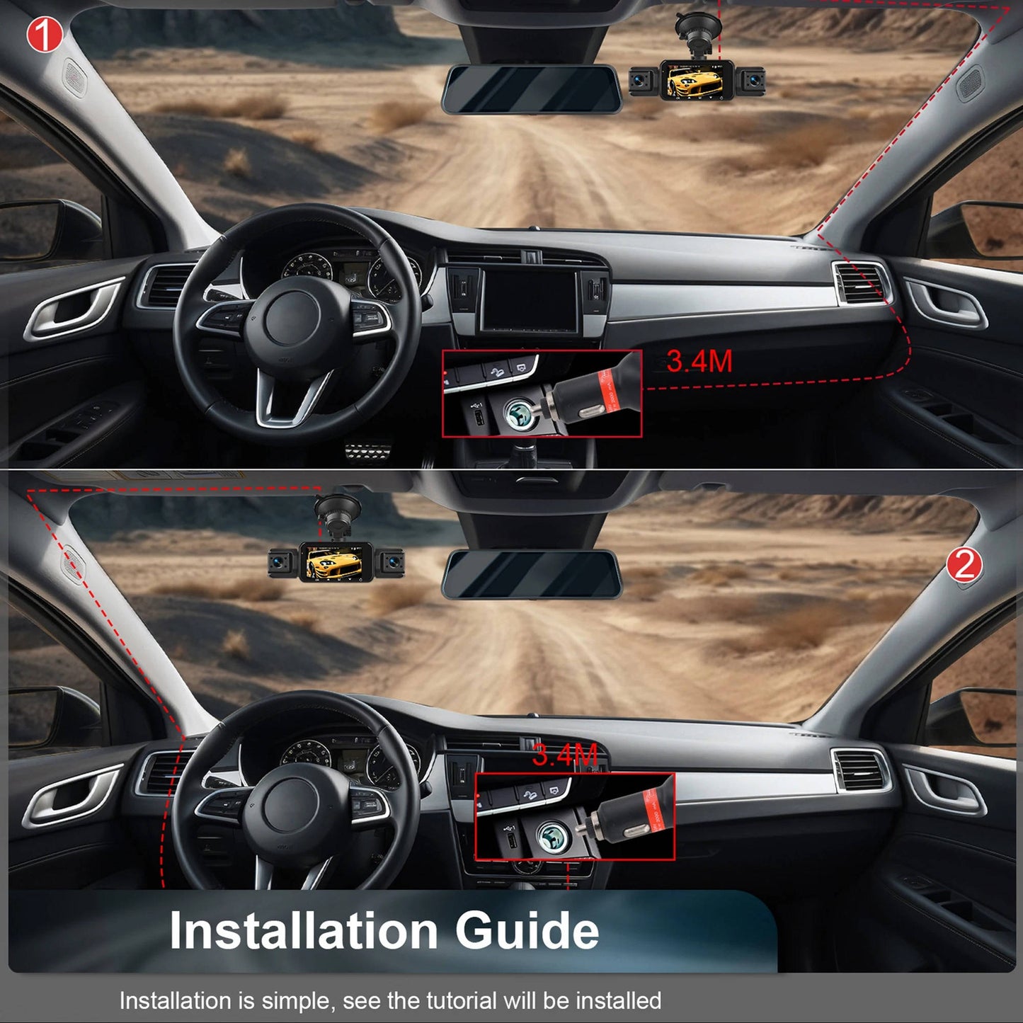 Velvaro Wireless Dash Cam Front Rear
