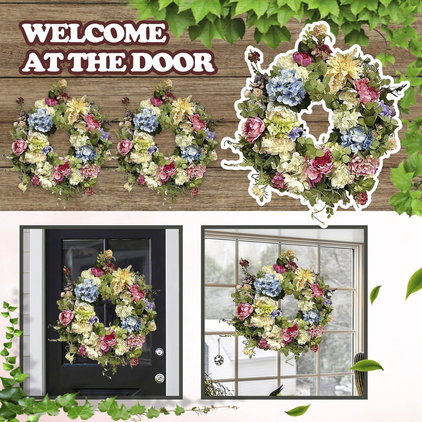 Velvaro Rainbow Hydrangea Artificial Wreath