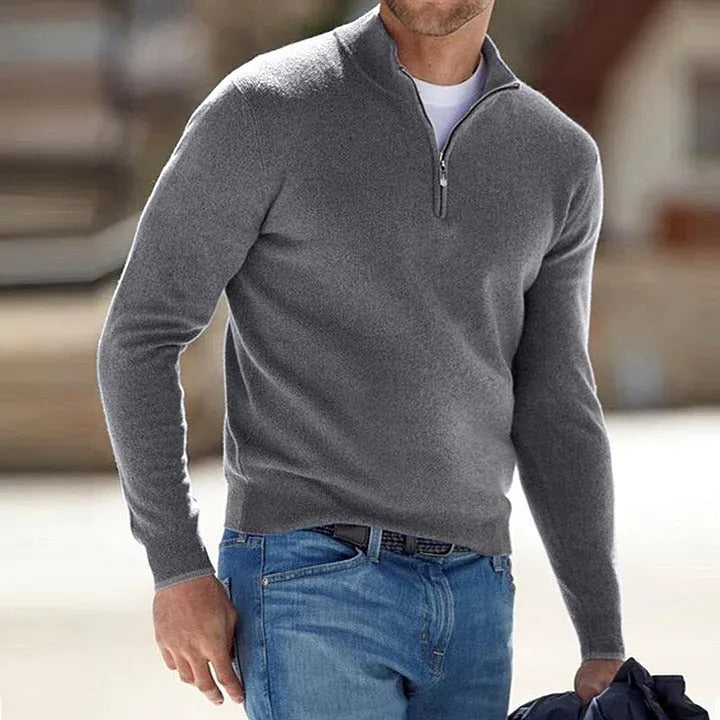 Velvaro Men's Cashmere Zip Sweater