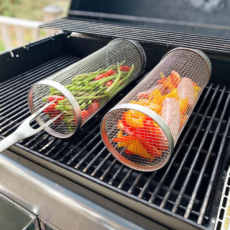Velvaro Rolling BBQ Grill Basket