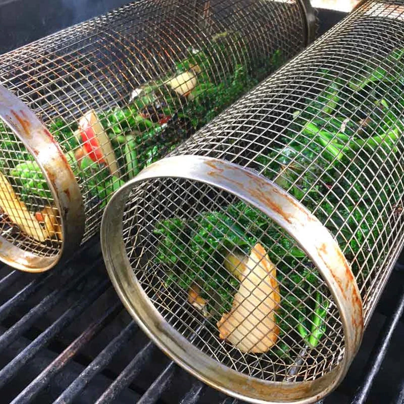 Velvaro Rolling BBQ Grill Basket
