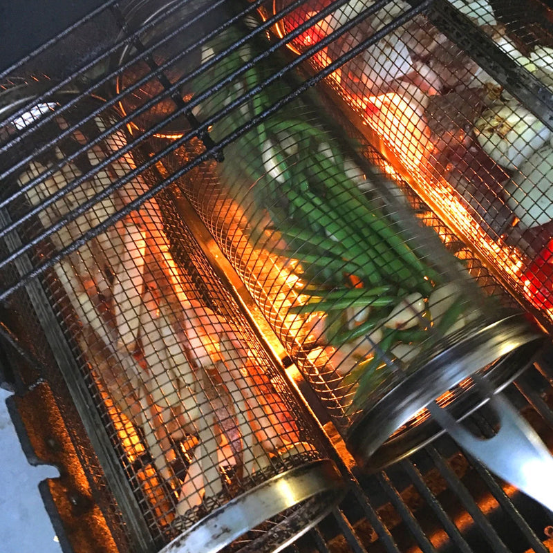 Velvaro Rolling BBQ Grill Basket