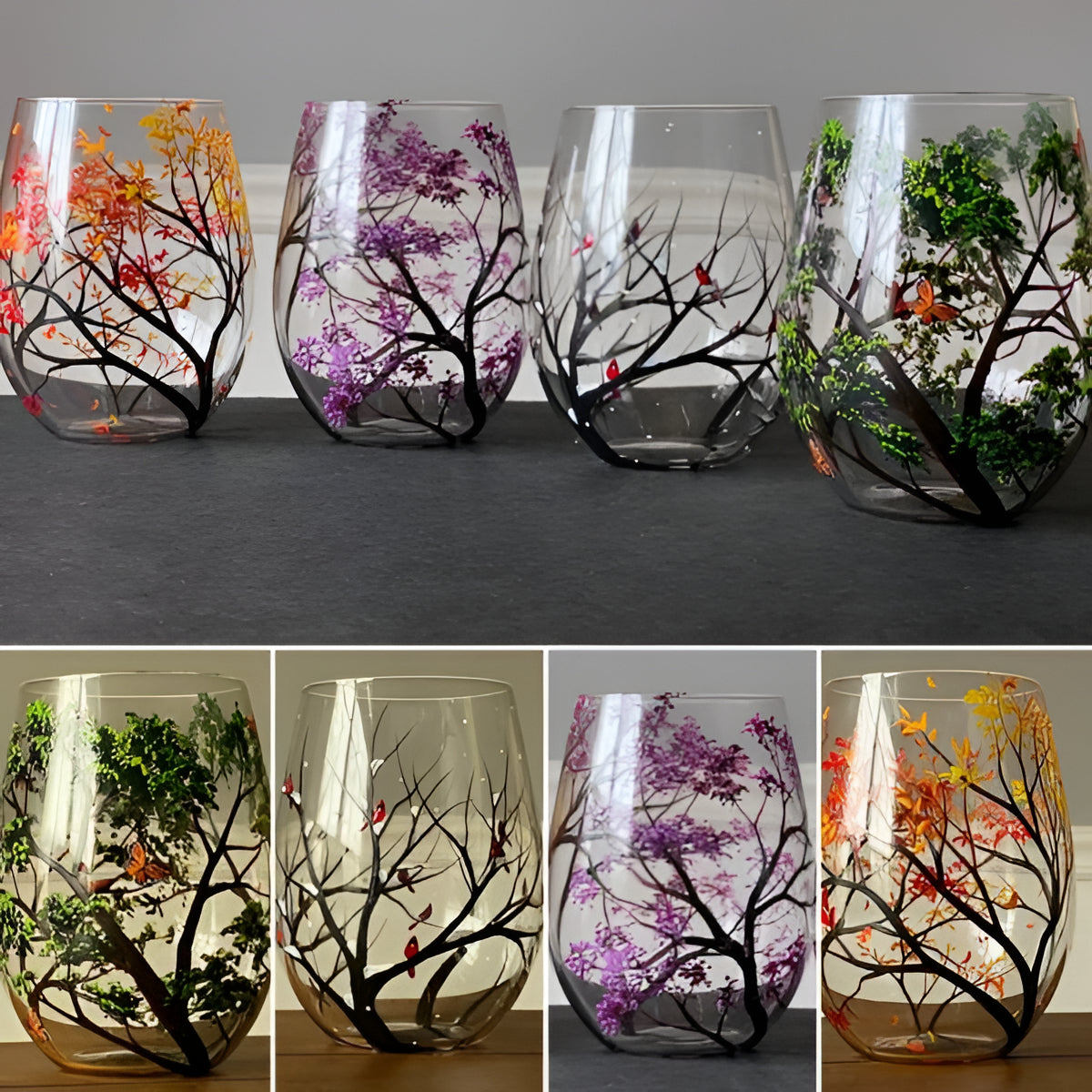 Velvaro Four Seasons Hand-Painted Wine Glasses