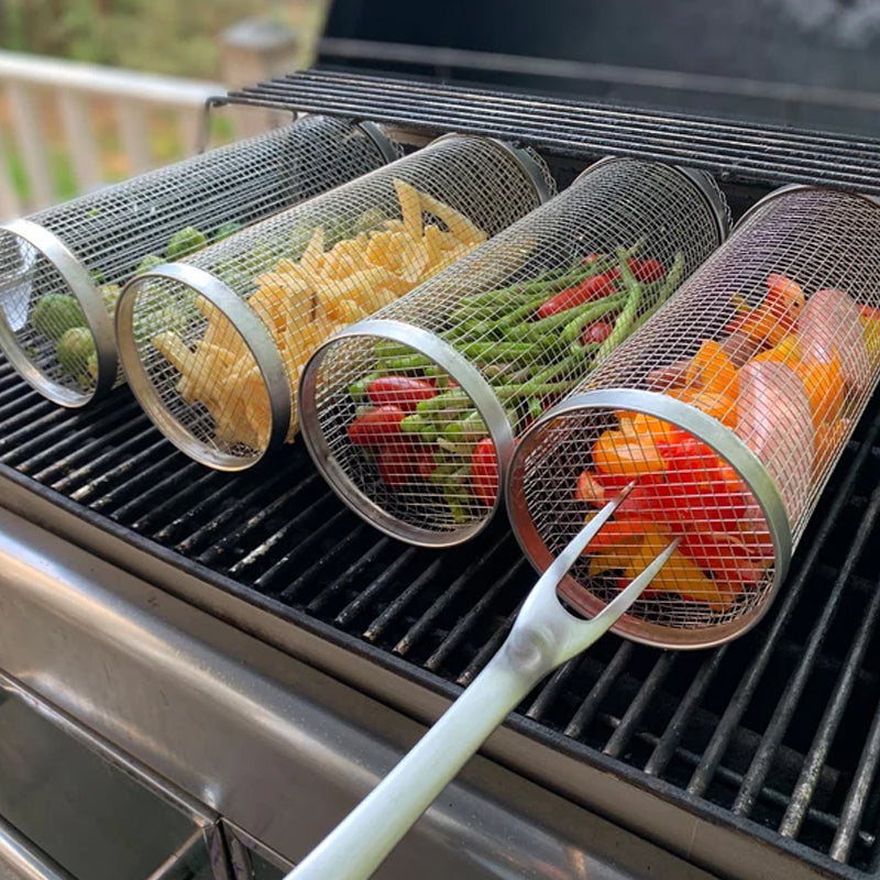 Velvaro Rolling BBQ Grill Basket